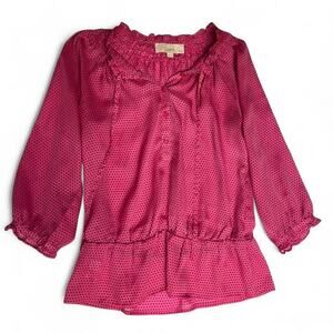 LOFT pink blouse with black polka dots.